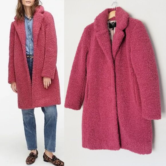 J. Crew Teddy Sherpa Topcoat Jacket Coat M Dried Rose Pink Romantic Preppy $248 - Picture 5 of 16